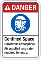 Poster - Confined space sign and labels hazardous atmosphere air supply respirator required for entry