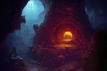 Wall Mural - fantasy scene, the treasure at the end of a dungeon. sketch art for artist creativity and inspiration. generative AI