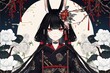4K resolution or higher, 4K resolution or higher, cute girl, black rabbit ears from the head, winter flowers, black hair, red eyes, Kimono with modern design. Generative AI Technology