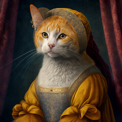 Renaissance Cat Portrait Painted Painting AI Generated