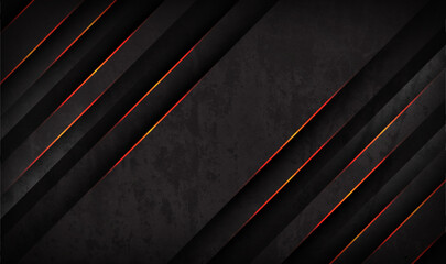 Poster - 3D gray rough grunge techno abstract background overlap layer on dark space with orange lines decoration. Modern graphic design element cutout style concept for banner, flyer, card, or brochure cover
