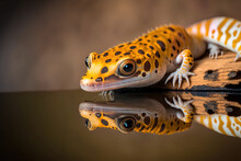 A Close Up Of A Leopard Gecko On Wood. Generative AI