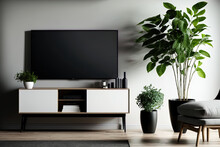 Interior Design Of A Living Room With A Smart TV. Generative AI