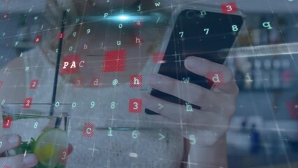 Poster - Animation of data processing over caucasian woman using smartphone