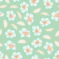 Wall Mural - Modern tropical flowers seamless pattern design. Seamless pattern with spring flowers and leaves. Hand-drawn background. floral pattern for wallpaper or fabric. Botanic Tile.