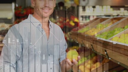 Poster - Animation of financial dat processing over caucasian man shopping