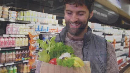 Poster - Animation of financial dat processing over caucasian man shopping