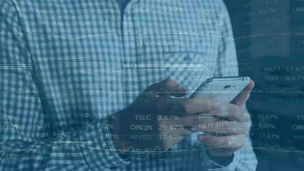 Poster - Animation of data processing over caucasian businessman using smartphone