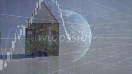 Poster - Animation of globe and financial data processing over house