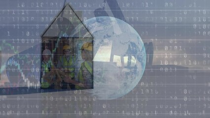 Poster - Animation of globe, binary coding and data processing over house
