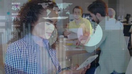 Poster - Animation of financial data processing over diverse business people in office