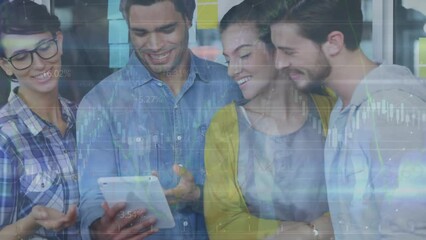 Poster - Animation of financial data processing over diverse business people in office