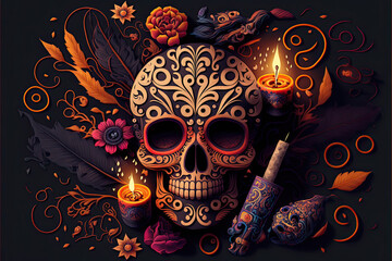 Canvas Print - illustration for Mexican Day of the Dead