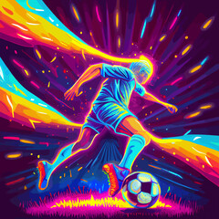 Wall Mural - colorful abstract soccer player kicking the ball