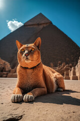 Poster - Cat sit near the pyramid