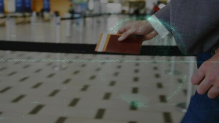 Poster - Animation of statistics and data processing over businessman at airport