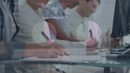 Poster - Animation of financial data processing over diverse business people working at office