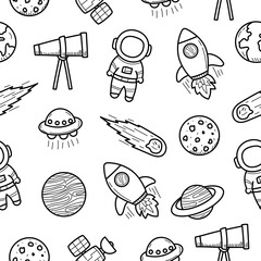Canvas Print - space doodle seamless pattern with black and white color. set of space and astronomy doodle