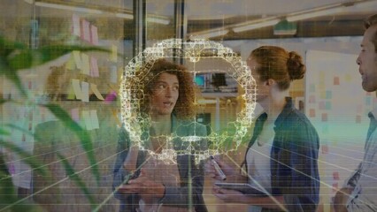 Poster - Animation of digital brain over diverse business people having meeting