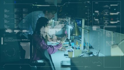 Poster - Animation of data processing over caucasian business people in office
