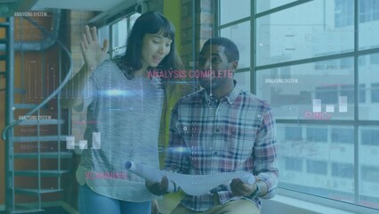 Poster - Animation of data processing over diverse business people in office