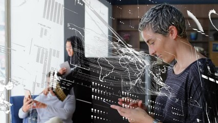 Wall Mural - Animation of data processing over diverse business people in office