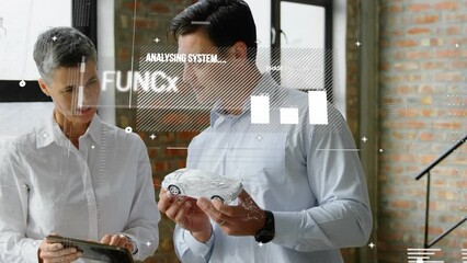 Poster - Animation of data processing over diverse business people in office
