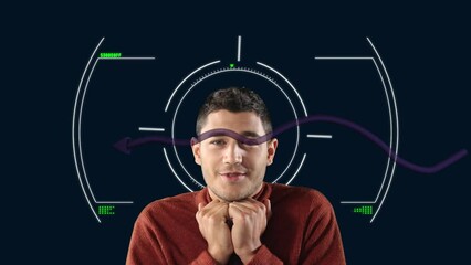 Poster - Animation of scope and data processing over caucasian businessman