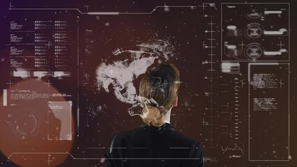 Poster - Animation of financial data processing over caucasian businesswoman
