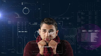 Poster - Animation of financial data processing over caucasian businessman