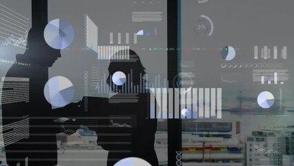 Poster - Animation of financial data processing over diverse business people in office