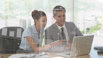 Poster - Animation of financial data processing over diverse business people in office