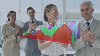 Poster - Animation of financial data processing over diverse business people in office