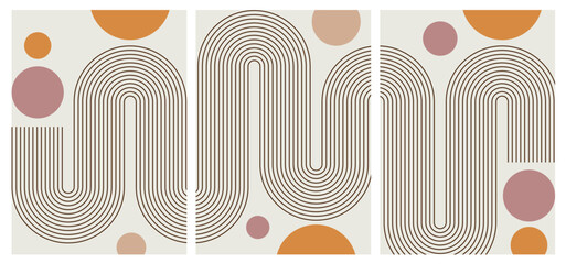 Aufkleber - Abstract art background, Arches abstract posters. Arc print set in minimalistic style. Boho home decor of circles and lines in pastel colors. Rainbow wall art illustrations.