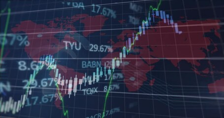 Poster - Animation of stock market data processing over world map against black background