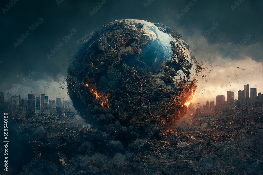 destroyed earth, world, global disaster, generative AI 3d