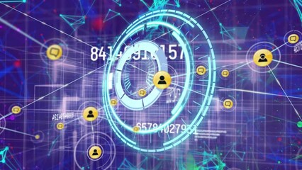 Poster - A man smiles as he uses a digital tablet, representing global connections, data processing, and digi