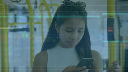 Poster - The teenage girl is using her mobile phone on the bus