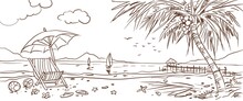 Hand Drawn Illustration Of A Beach Digital Art For Card Illustration