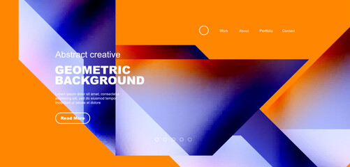 Fluid gradient geometric triangles, abstract landing page background. Minimal shapes composition for wallpaper, banner, background, leaflet, catalog, cover, flyer