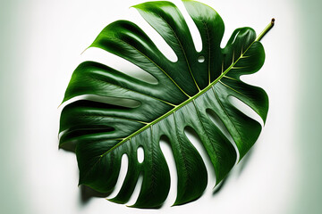 Poster - A leaf from a tropical tree on an all white background. Generative AI