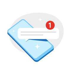 Poster - unread, one new notification with smartphone screen concept illustration flat design vector eps10. modern graphic element for landing page, empty state ui, infographic, icon