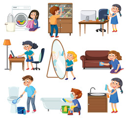Wall Mural - kids cleaning at home set