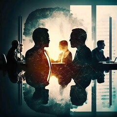 Wall Mural - Silhouette of business people work together in office. Concept of teamwork and partnership.Generative AI