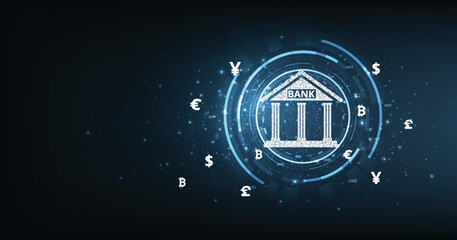 Aufkleber - Banking and Finance concept illustration.Banking Technology concept.Isometric illustration of bank on dark blue technology background. Digital connect system. Financial and Banking technology concept.