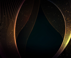 Wall Mural - Golden subtle waves with a glitter effect on a black background