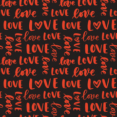 Wall Mural - Love lettering seamless pattern for textile, wrapping paper, wallpaper. Modern typographic hand drawn background.