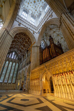 York Minster , Roman Catholic Gothic Church And Cathedral With Stain Glass Window Corridor And Hall During Winter At York , United Kingdom : 2 March 2018