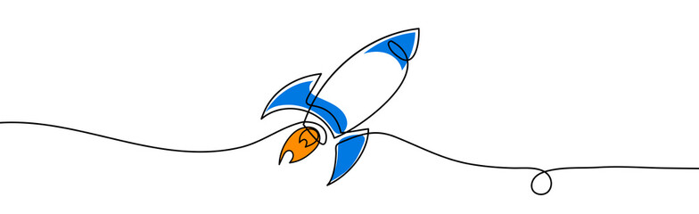 Canvas Print - Rocket one line. Vector illustration continuous, simple retro spacecraft. Single line draw design vector illustration.