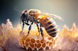 Leinwanddruck Bild - closeup to a honey bee on honeycomb